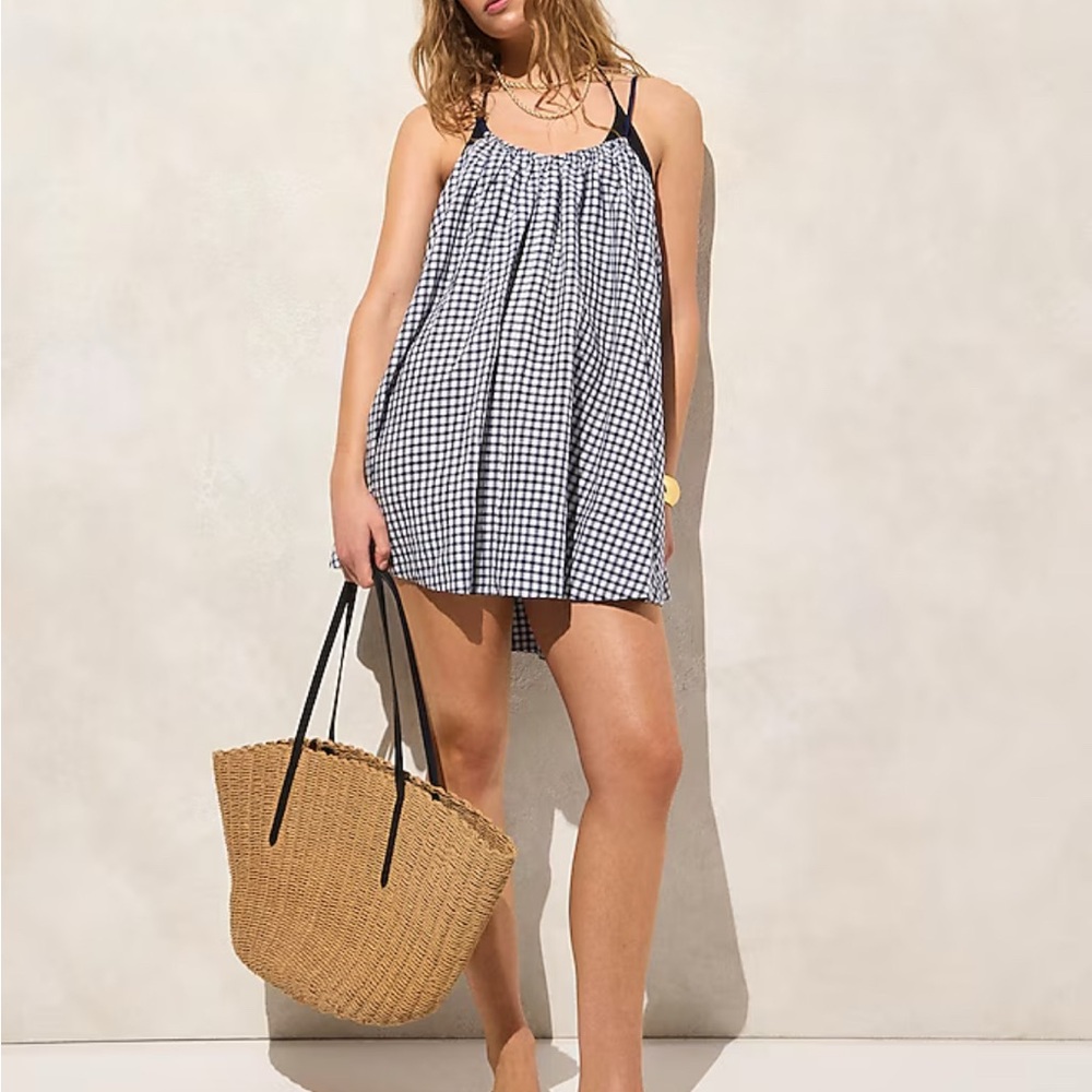 J. Crew Black and White Gingham Mini Dress